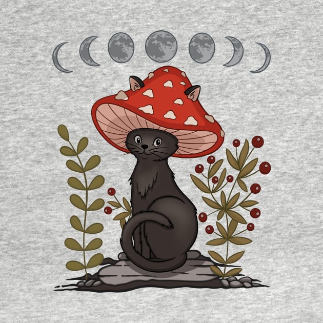 Cottagecore Aesthetic Cat With Mushroom Hat by gogo-jr
